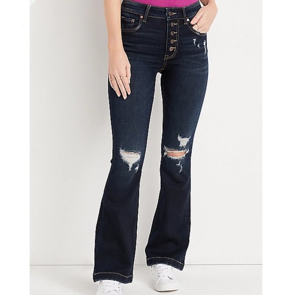 Maurices Denim - Maurices Edgely™ Flare High Rise Button Fly Ripped Jean